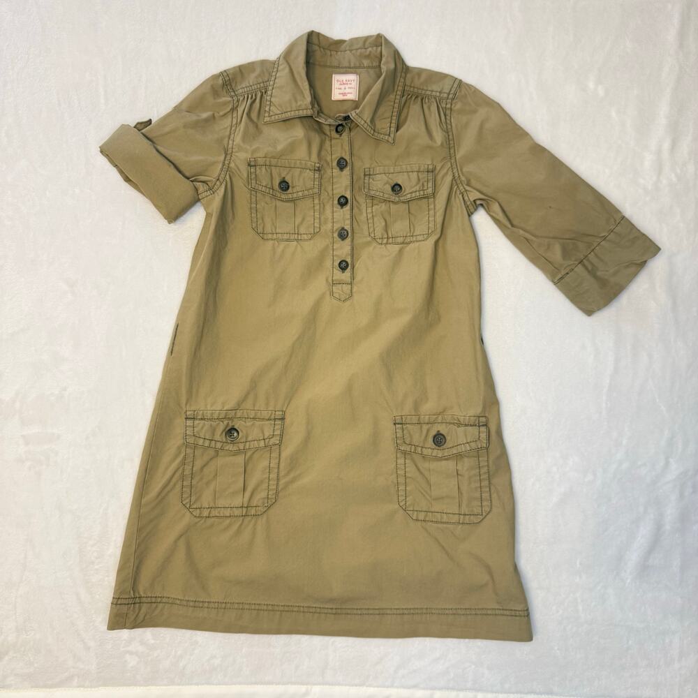 Old Navy Khaki Shirt Dress Rolled Sleeves Kids Size Medium